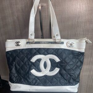 Chanel Quilted Black and White Tote